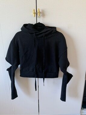 ALO Yoga Black Cropped Hoodie with Drawstrings